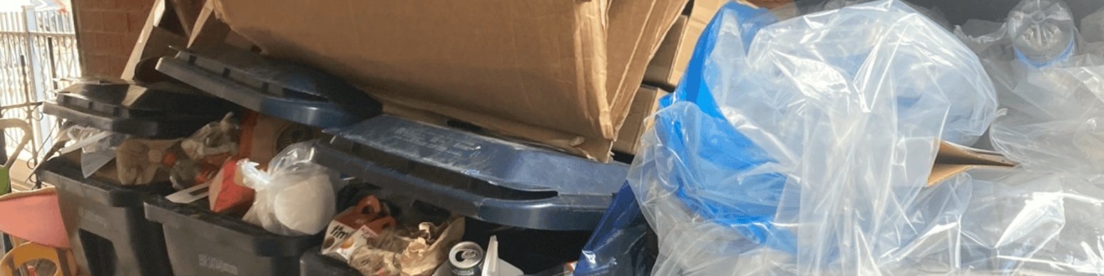 Overflowing bins and garbage before an extreme cleaning