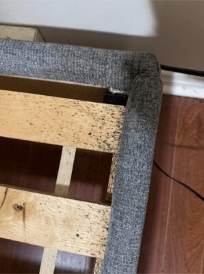 Bed frame showing bed bug infestation