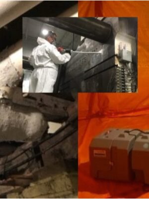 Technician in protective suit during mold and asbestos removal